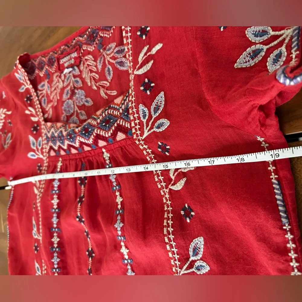 Johnny Was Workshop Red Embroidered Short Sleeve Top-Size XS - Picture 4 of 8